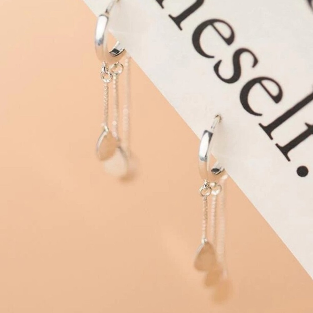 NEW 925 STERLING SILVER CHAIN DROP HOOP EARRINGS - Picture 3 of 6